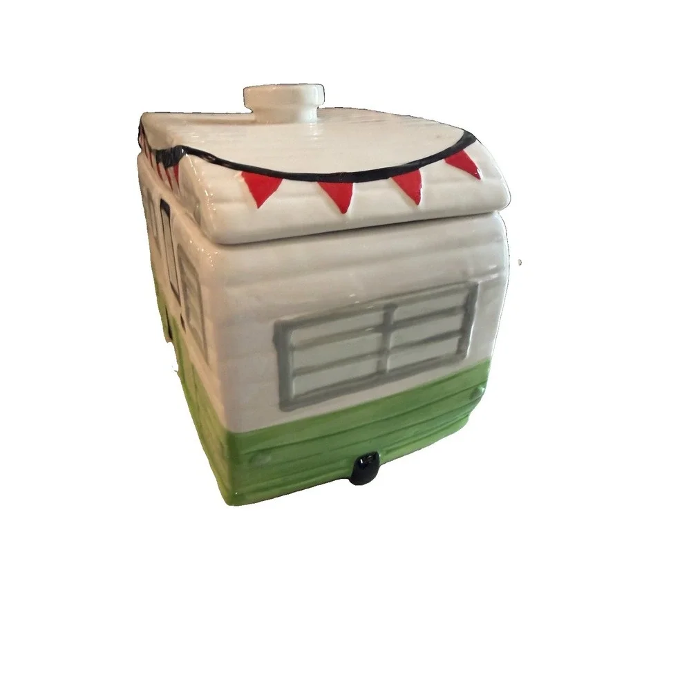 World Market Retro Vintage RV Happy Camper Trailer Ceramic Cookie Jar